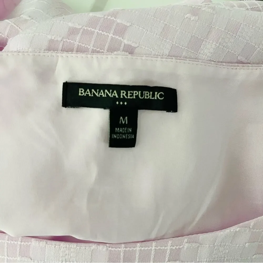 Banana Republic pink purple lavender check puff shoulder blouse top medium